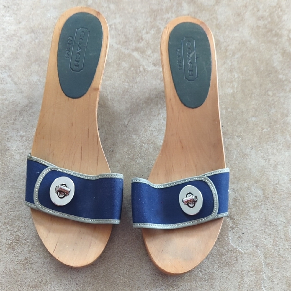 Wooden Coach Casual Blue Slide Sandals Clogs
